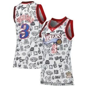 Allen Elegant Iverson Philadelphia 76ers Women's 2000 Doodle Swingman Jersey White Must - Have for Jerseys Lovers