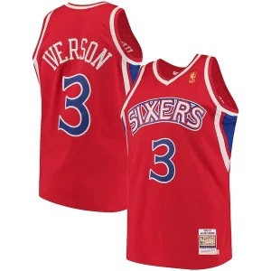 Allen Gorgeous Iverson Philadelphia 76ers 1996/97 Hardwood Classics Authentic Jersey Red/Black/White for Basketball Enthusiasts