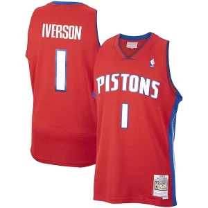 Allen Iverson Detroit Pistons 2008/09 Eye - catching Hardwood Classics Swingman Jersey Red Great for Fans