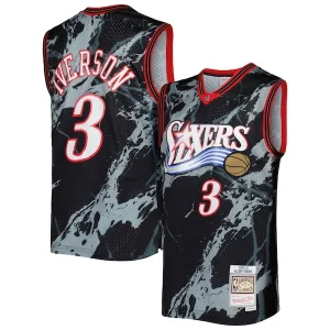 Allen Iverson Philadelphia 76ers 2000/01 Eye - catching Hardwood Classics Marble Swingman Jersey Black Ideal for Collectors
