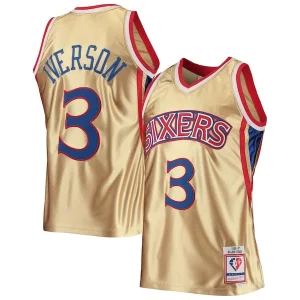 Allen Iverson Philadelphia 76ers 75th Anniversary 1996/97 Hardwood Classics Swingman Jersey Gorgeous Gold Must - Have for Jerseys Lovers