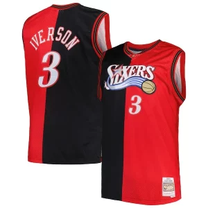 Allen Iverson Philadelphia 76ers Big & Tall Chic Hardwood Classics 2000/01 Split Swingman Jersey Black/Red for Basketball Enthusiasts