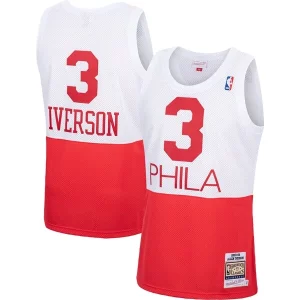 Allen Iverson Philadelphia 76ers Eye - catching 2003/04 Hardwood Classics Authentic Jersey White/Black/Red for Basketball Enthusiasts