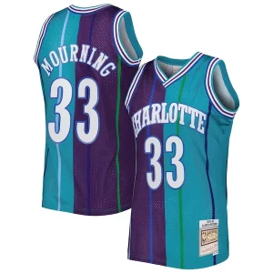 Alonzo Mourning Charlotte Hornets Hardwood Classics 1992/93 Split Swingman Elegant Jersey Teal/Purple Perfect for Game Day