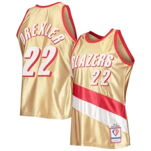 Clyde Drexler Portland Trail Blazers Elegant 75th Anniversary 1991/92 Hardwood Classics Swingman Jersey Gold for Basketball Enthusiasts