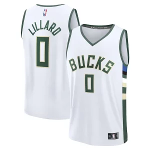 Damian Lillard Elegant Milwaukee Bucks Fast Break Replica Player Jersey Association Edition White Must - Have for Jerseys Lovers