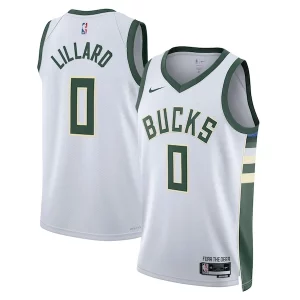 Damian Lillard Milwaukee Bucks Nike Unisex Fear The Deer Trendy Swingman Player Jersey Association Edition White Ideal for Collectors