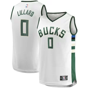 Damian Lillard Milwaukee Bucks Youth Fast Unique Break Player Jersey Association Edition White for Basketball Enthusiasts