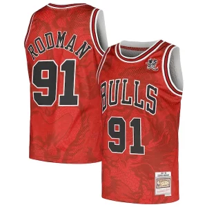 Dennis Rodman Chicago Bulls 1997/98 Hardwood Classics Asian Heritage 6.0 Premium Swingman Throwback Player Jersey Red Great for Fans