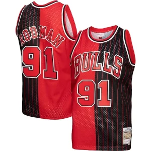 Dennis Rodman Chicago Bulls Hardwood Classics Elegant 1995/96 Split Swingman Jersey Red/Black Ideal for Collectors