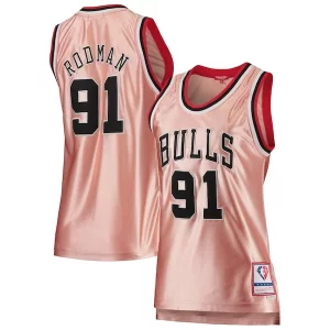 Dennis Rodman Chicago Bulls Women's 75th Anniversary Rose Gold Unique 1997 Swingman Jersey Pink for Basketball Enthusiasts