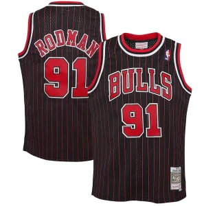 Dennis Rodman Chicago Bulls Youth 1995/96 Eye - catching Hardwood Classics Swingman Jersey Black Perfect for Game Day