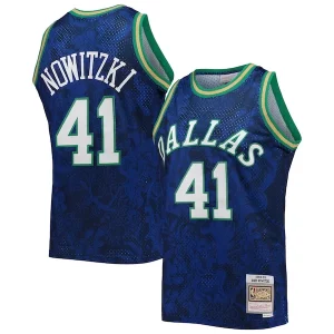 Dirk Nowitzki Dallas Fabulous Mavericks Hardwood Classics 1998/99 Lunar New Year Swingman Jersey Blue for Basketball Enthusiasts