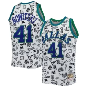 Dirk Nowitzki Dallas Gorgeous Mavericks 1998/99 Hardwood Classics Doodle Swingman Jersey White Perfect for Game Day
