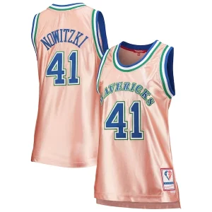 Dirk Nowitzki Dallas Mavericks Women's Fabulous 75th Anniversary Rose Gold 1998 Swingman Jersey Pink Ideal for Collectors