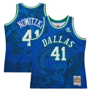 Dirk Nowitzki Eye - catching Dallas Mavericks 1998 2019 Hardwood Classics Asian Heritage 6.0 Swingman Throwback Player Jersey Blue Perfect for Game Day