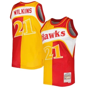 Dominique Wilkins Atlanta Hawks Elegant Hardwood Classics 1986/87 Split Swingman Jersey Yellow/Red Must - Have for Jerseys Lovers