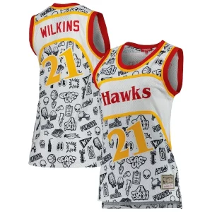Dominique Wilkins Atlanta Hawks Eye - catching Women's 1986 Doodle Swingman Jersey White Ideal for Collectors