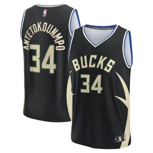 Giannis Antetokounmpo Milwaukee Bucks Fast Break Replica Player Jersey Trendy Statement Edition Black Great for Fans