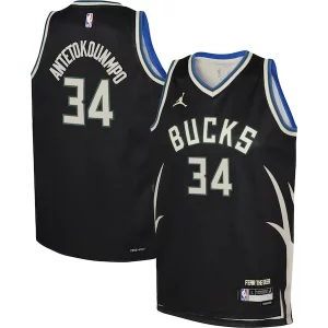 Giannis Antetokounmpo Milwaukee Bucks Jordan Brand Youth Eye - catching Swingman Jersey Statement Edition Black Perfect for Game Day