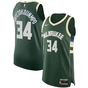 Giannis Antetokounmpo Milwaukee Bucks Nike Authentic Jersey Association Edition Hunter Elegant Green Great for Fans