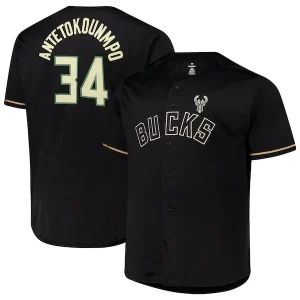 Giannis Antetokounmpo Milwaukee Bucks Profile Big & Tall Name & Number Button Trendy Up Jersey Black Great for Fans
