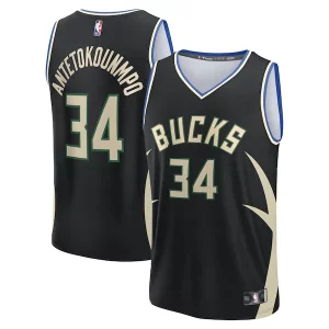 Giannis Antetokounmpo Milwaukee Bucks Trendy Youth Fast Break Replica Player Jersey Statement Edition Black Must - Have for Jerseys Lovers