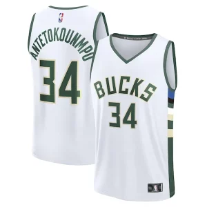 Giannis Stylish Antetokounmpo Milwaukee Bucks Fast Break Replica Player Jersey Association Edition White for Basketball Enthusiasts