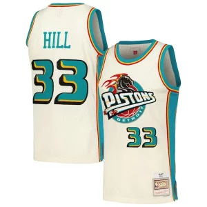 Grant Hill Detroit Gorgeous Pistons Chainstitch Swingman Jersey Cream Ideal for Collectors