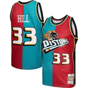 Grant Hill Detroit Pistons Chic Hardwood Classics 1999/00 Split Swingman Jersey Teal/Red Must - Have for Jerseys Lovers
