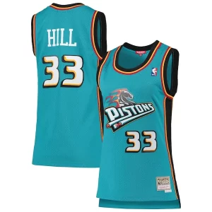 Grant Hill Detroit Pistons Women's Premium 1998/99 Hardwood Classics Swingman Jersey Teal Must - Have for Jerseys Lovers