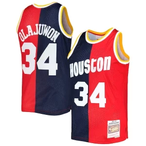 Hakeem Olajuwon Houston Rockets Hardwood Classics 1993/94 Split Swingman Premium Jersey Navy/Red Must - Have for Jerseys Lovers