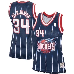 Hakeem Olajuwon Houston Rockets Women's Chic Hardwood Classics Swingman Jersey Navy/Red Great for Fans