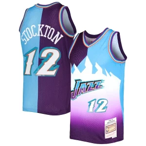 John Stockton Utah Jazz Hardwood Classics 1996/97 Split Swingman Jersey Purple/Turquoise Stylish Ideal for Collectors