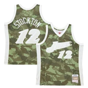 John Stockton Utah Jazz Hardwood Unique Classics 1998/99 Ghost Green Swingman Jersey Camo Ideal for Collectors