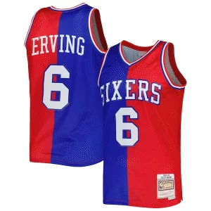 Julius Erving Philadelphia 76ers Hardwood Eye - catching Classics 1982/83 Split Swingman Jersey Royal/Red Ideal for Collectors