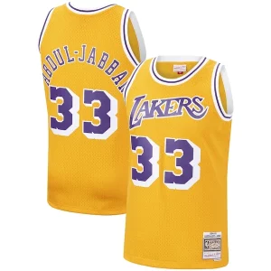Kareem Abdul Jabbar Los Angeles Lakers Eye - catching Hardwood Classics Swingman Jersey Gold/Purple Must - Have for Jerseys Lovers