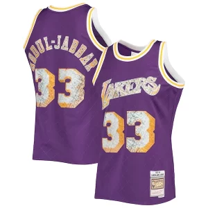 Kareem Abdul Jabbar Los Fabulous Angeles Lakers 1996 97 Hardwood Classics NBA 75th Anniversary Diamond Swingman Jersey Purple Great for Fans