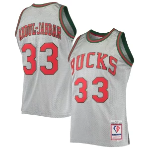Kareem Abdul Jabbar Milwaukee Unique Bucks 75th Anniversary 1971/72 Hardwood Classics Swingman Jersey Silver Great for Fans