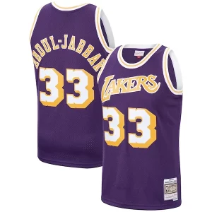 Kareem Premium Abdul Jabbar Los Angeles Lakers Hardwood Classics Swingman Jersey Purple/Gold Must - Have for Jerseys Lovers