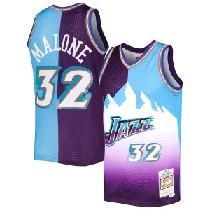 Karl Malone Utah Jazz Hardwood Classics 1996/97 Split Swingman Jersey Purple/Turquoise Eye - catching Ideal for Collectors