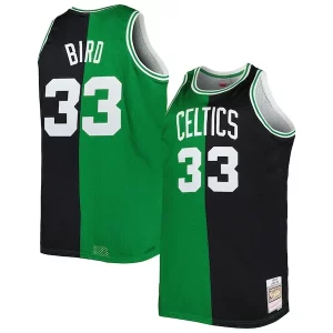 Larry Bird Boston Celtics Big & Tall Trendy Hardwood Classics 1985/86 Split Swingman Jersey Kelly Green/Black for Basketball Enthusiasts