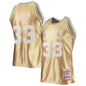 Larry Bird Elegant Boston Celtics 75th Anniversary 1985/86 Hardwood Classics Swingman Jersey Gold Perfect for Game Day