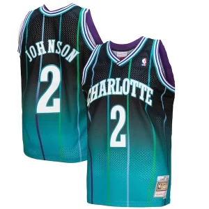 Larry Johnson Charlotte Hornets 1992/93 Hardwood Classics Fadeaway Elegant Swingman Player Jersey Teal/Black Must - Have for Jerseys Lovers