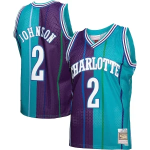 Larry Johnson Charlotte Hornets Hardwood Classics Fabulous Split Swingman Jersey Teal/Purple for Basketball Enthusiasts