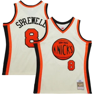 Latrell Sprewell Chic New York Knicks Chainstitch Swingman Jersey Cream Perfect for Game Day
