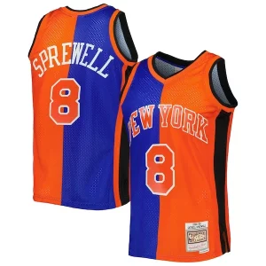 Latrell Sprewell New York Knicks Gorgeous Hardwood Classics 1998/99 Split Swingman Jersey Blue/Orange Ideal for Collectors
