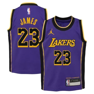 LeBron James Stylish Los Angeles Lakers Jordan Brand Preschool 2022/23 Dri FIT Replica Jersey Statement Edition Purple Ideal for Collectors