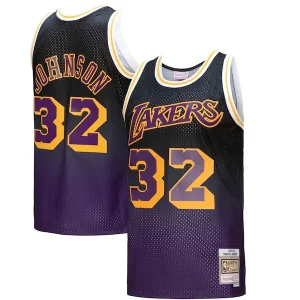 Magic Johnson Los Angeles Lakers 1984/85 Elegant Hardwood Classics Fadeaway Swingman Player Jersey Purple/Black/Gold Must - Have for Jerseys Lovers