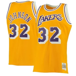 Magic Johnson Los Angeles Lakers 1984/85 Hardwood Chic Classics Swingman Jersey Gold/Purple for Basketball Enthusiasts